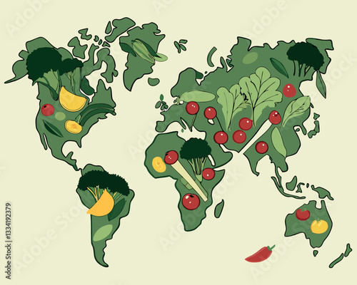 World Vegetarian Day: World Map Made of Fruits and Vegetables