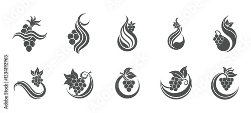 set of creative grapes vine logos, vector illustration, Creative grapes vine logo set displays various design options, ideal for winery branding or product label with organic fruit theme.