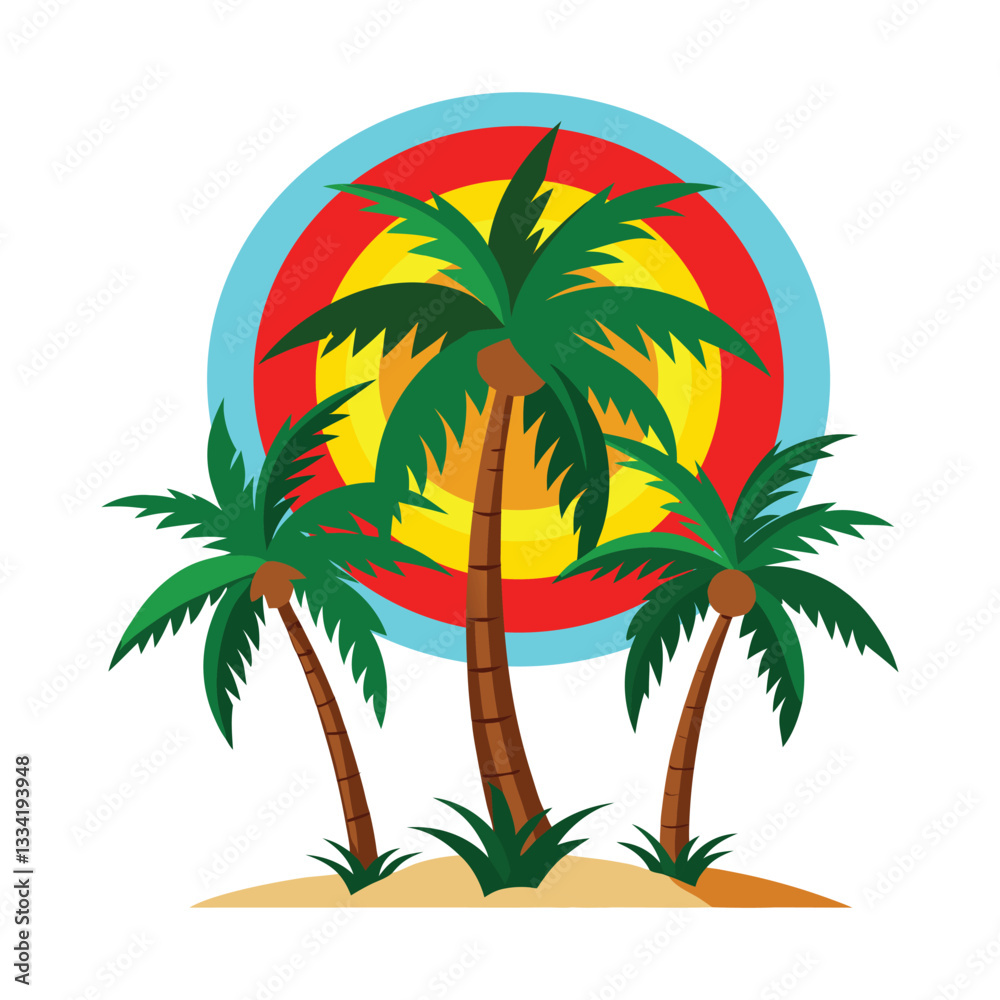 Naklejka premium Palm trees with retro vector.