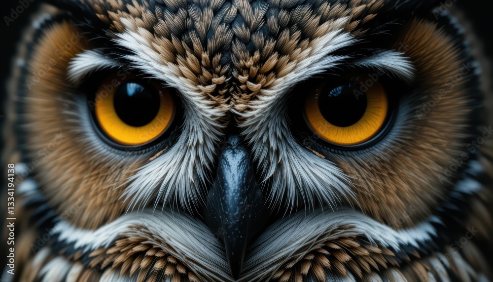 Close-up Portrait of Majestic Owl with Striking Yellow Eyes
