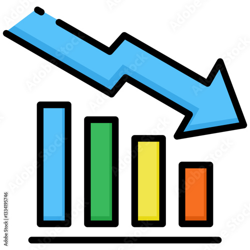 Decrease icon in Flat Color Style With Outline. Simple Vector Design. Simple Vector Flat Icon