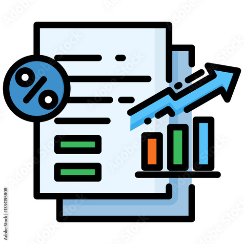 Sales Report icon in Flat Color Style With Outline. Simple Vector Design. Simple Vector Flat Icon