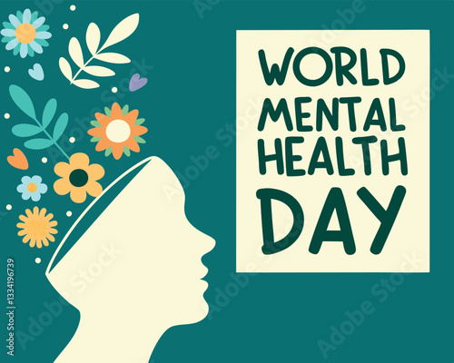 World Mental Health Day Awareness Design with Floral Head