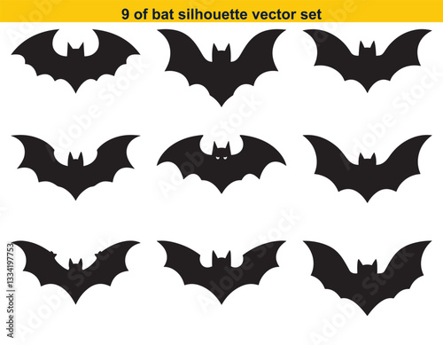 set of bat icon silhouette sticker vector for Collection of Happy Halloween Icons