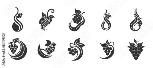 Set of decorative grapevine icons in vintage style isolated on white background