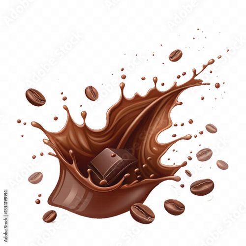 abstract 3d liquid chocolate splash in crown style isolated on white background