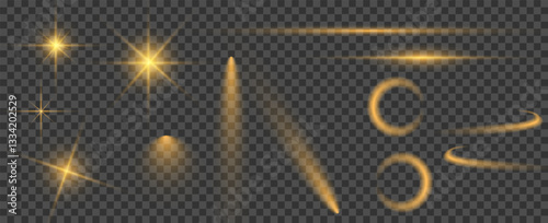 Light effect set. Glow isolated white transparent light effect set, lens flare, explosion, glitter, dust, line, sun flash, spark and stars, spotlight, Sunlight, abstract special effect. eps 10