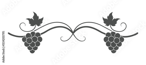Vector grapevine ornament with leaves and grape clusters isolated on white background