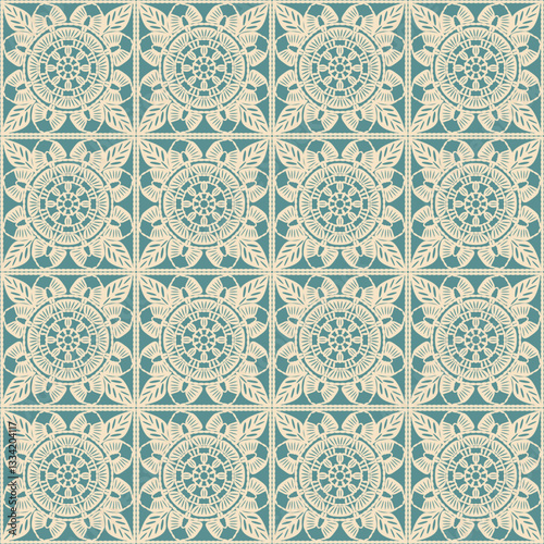 Pattern with crochet granny square wallpaper handmade decorative art design print	
