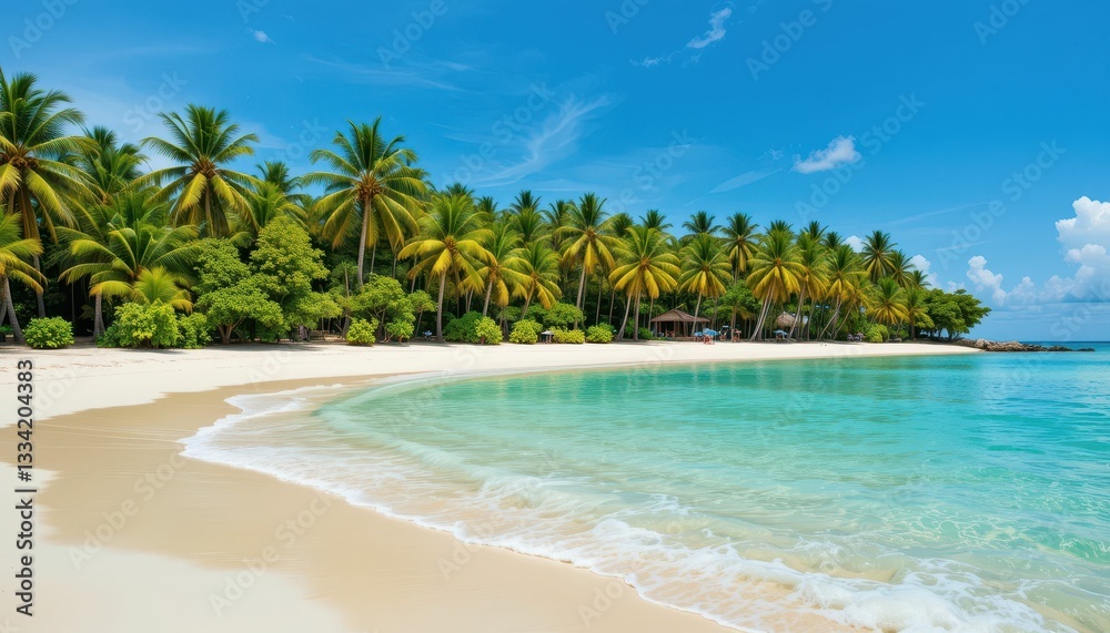 Serene Tropical Beach with Crystal Clear Water and Lush Greenery Serene Tropical Beach with Crystal Clear Water and Lush Greenery