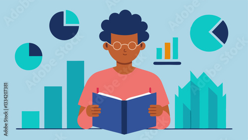 Financial Education A person reading a book titled Financial Literacy with images of graphs and charts in the background symbolizing the importance of education in recovery.