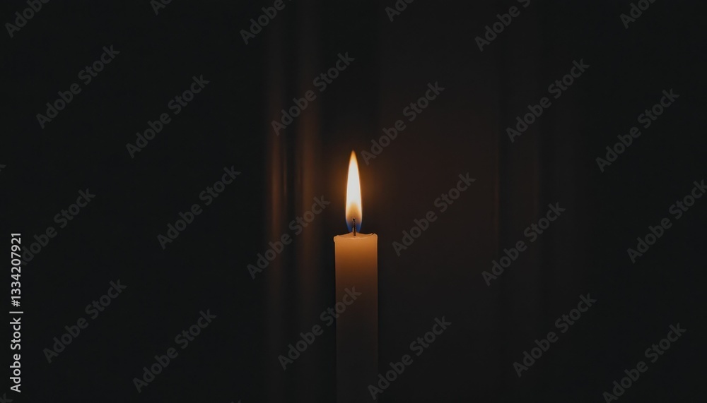 Single Candle Flame Illuminates Dark Space with Warm Light Single Candle Flame Illuminates Dark Space with Warm Light