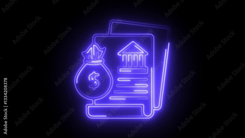 Glowing neon monetary policy icon isolated on black background. HD Video motion graphic animation icon