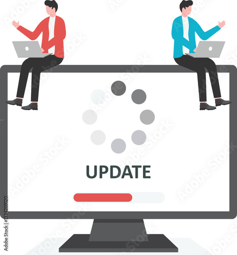 User updating operating system with progress bar. Software upgrade and installation program

