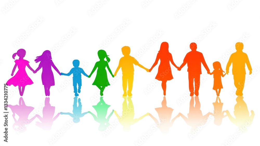 Rainbow Family Walking Hand in Hand: A Symbol of Unity and togetherness Rainbow Family Walking Hand in Hand: A Symbol of Unity and togetherness