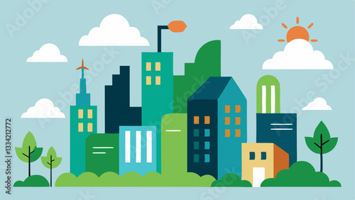 Evolving Cityscape A cityscape evolving from smoggy buildings to green ecofriendly structures representing the positive results of socially responsible investing in urban