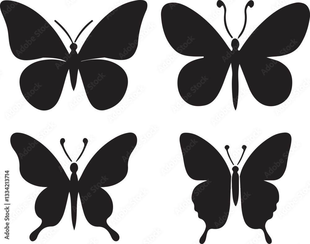 Simple Butterfly silhouette vector set. Flying butterfly logo vector design isolated on white background Simple Butterfly silhouette vector set. Flying butterfly logo vector design isolated on white background