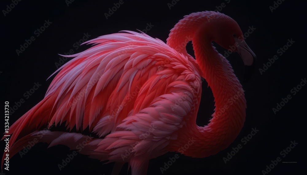 Obraz premium Graceful Flamingo with Elegant Plumage in Dark Background