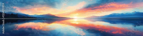 Serene Sunrise Over Mountain Lake