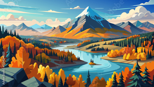 The remarkable, stunning, autumn, fall landscape of Yukon Territory in Northern Canada. Drone, aerial woods, lake shot.