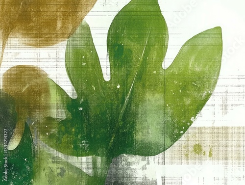 Abstract green leaf artwork on glass panel
