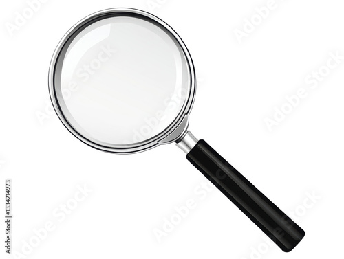 Isolated Classic Magnifying Glass with Black Handle for Detailed Inspection