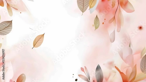 Delicate pink floral nature background with soft,ethereal petals and leaves creating a serene,romantic,and frame. Organic,vibrant,and elegant design perfect for wedding,home decor.