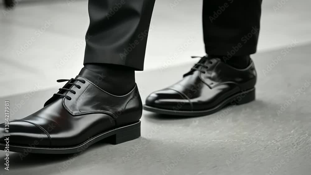 Polished shoes in confident stride Polished shoes in confident stride