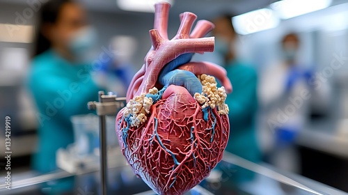 A detailed view of a three dimensional heart model in laboratory
