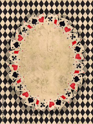 Alice in Wonderland  vintage style original hand drawn  playing cards frame
