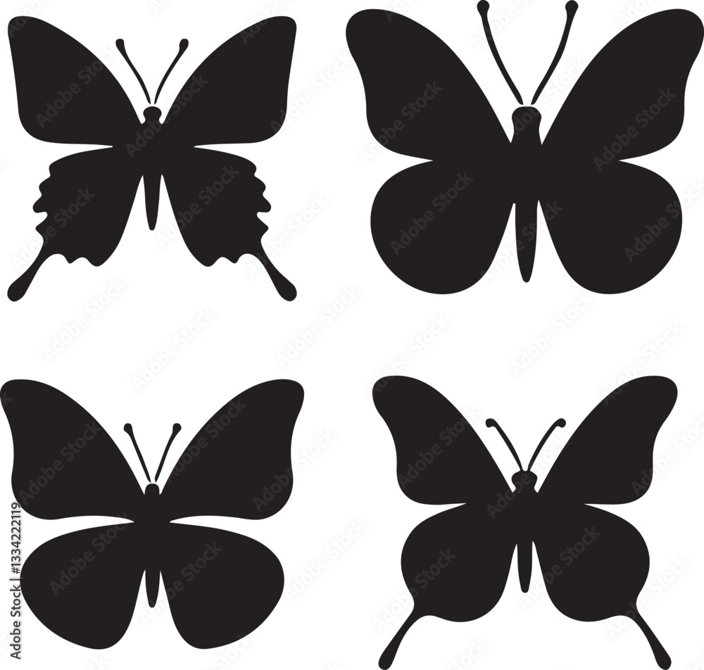 Simple Butterfly silhouette vector set. Flying butterfly logo vector design isolated on white background Simple Butterfly silhouette vector set. Flying butterfly logo vector design isolated on white background