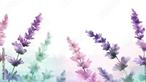 Serene Lavender Watercolor Botanical Background  Floral Design  Soft Pastel Hues  Artistic
