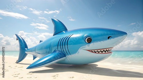 A realistic 3D inflatable blue shark, perfect for summer pool parties, beach fun, and ocean-themed events.