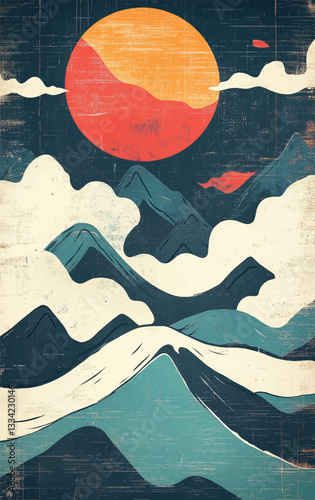 traced vector abstract background of grunge landscape