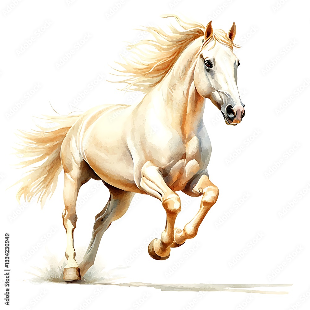 Fototapeta premium Majestic Palomino Horse in Motion A Stunning Artistic Rendering of Equine Elegance.