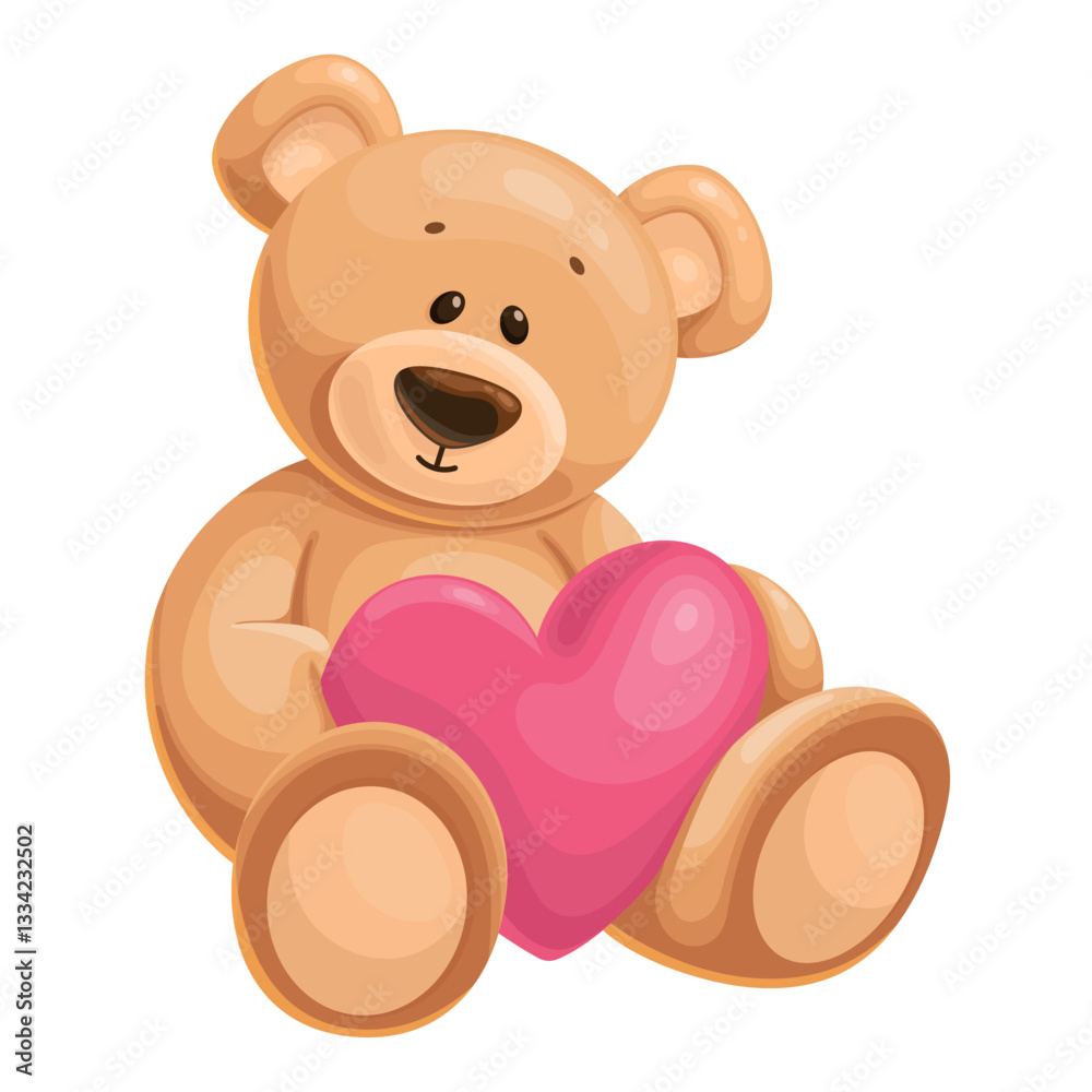 Obraz premium Teddy bear with heart. Cartoon vector illustration.