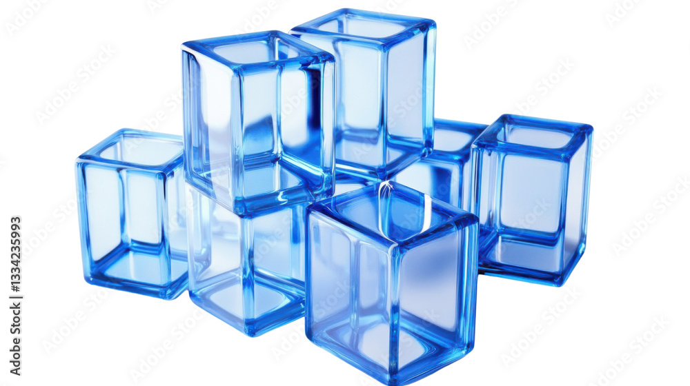 Obraz premium a geometric arrangement of blue blocks connection isolated on white background