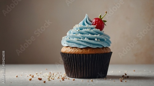 Blue Frosted Cupcake with Cherry on Top