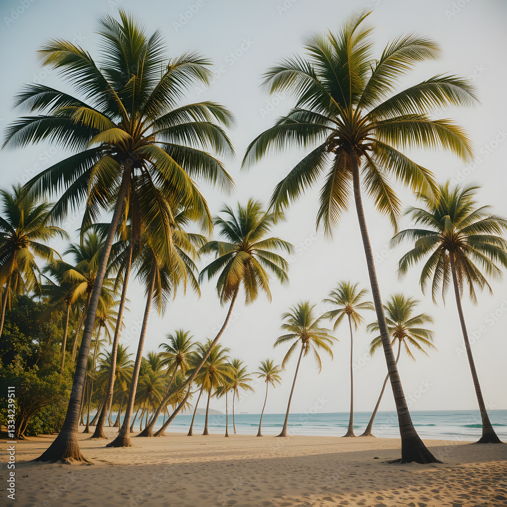 Obraz premium Tropical Beach Palm Trees Landscape isolated on white background