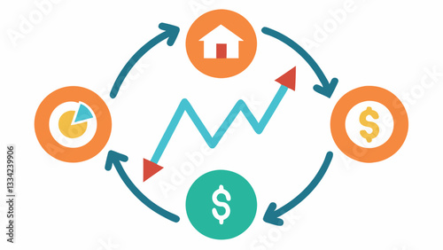 Economic Cycle Diagram A cyclical diagram showing different phases of the economy expansion peak contraction trough with arrows indicating how central banks respond through