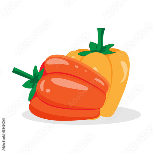 Set of colourful bell peppers. Yellow, green, orange and red bell pepper. Illustration of capsicum. Healthy fresh vegetables. Cartoon vector flat graphic.