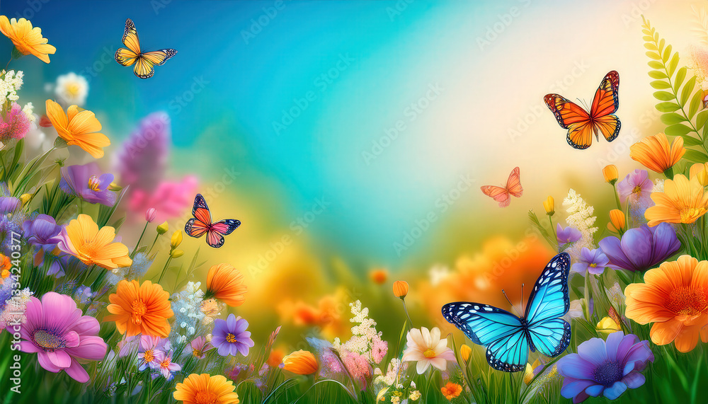 Background with butterflies and spring flowers Background with butterflies and spring flowers