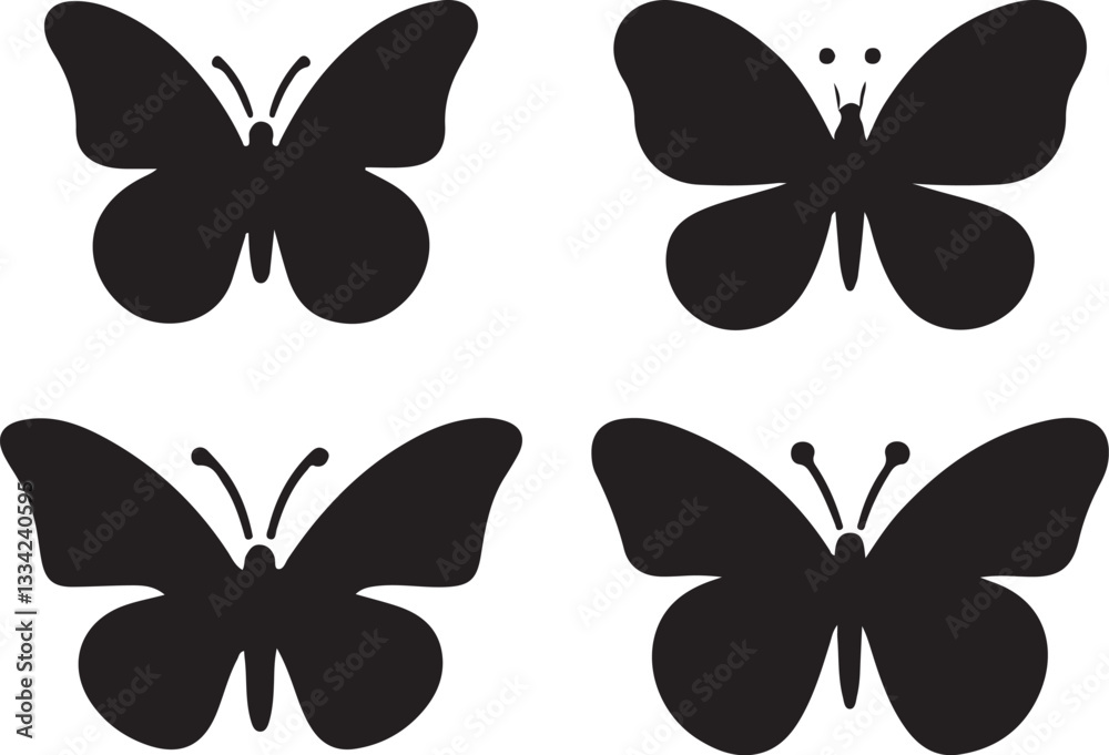 Simple Butterfly silhouette vector set. Flying butterfly logo vector design isolated on white background Simple Butterfly silhouette vector set. Flying butterfly logo vector design isolated on white background