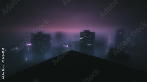 Misty City Skyline at Night: A View from Above photo