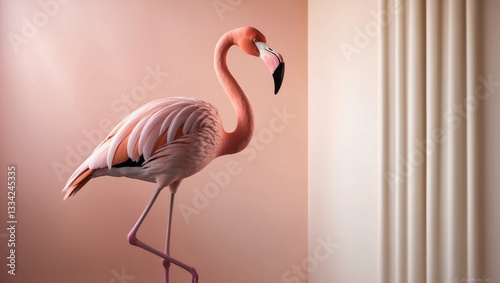 Elegant Pink Flamingo Indoors – Minimalist Aesthetic Photography