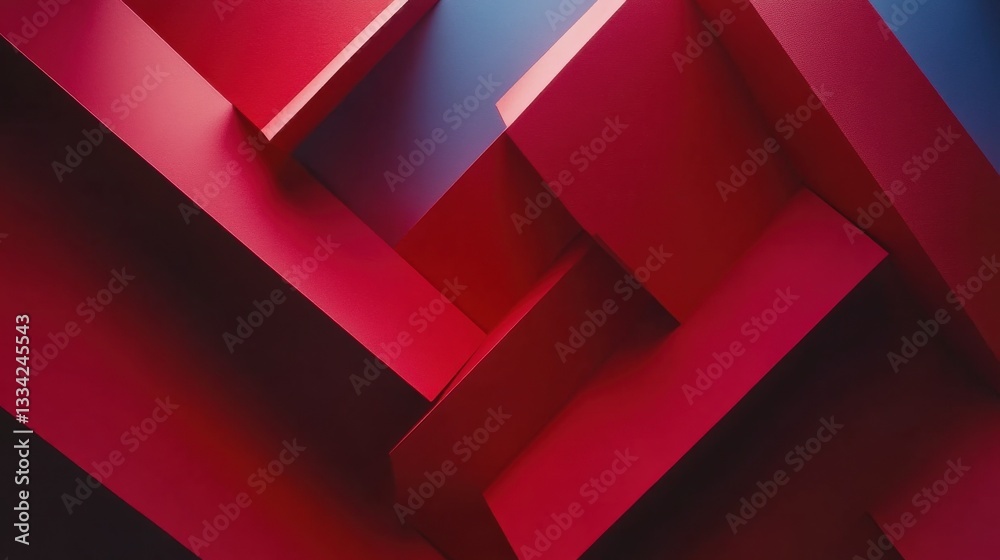 Abstract Red Geometric Composition with Bold Angles and Shadows Abstract Red Geometric Composition with Bold Angles and Shadows