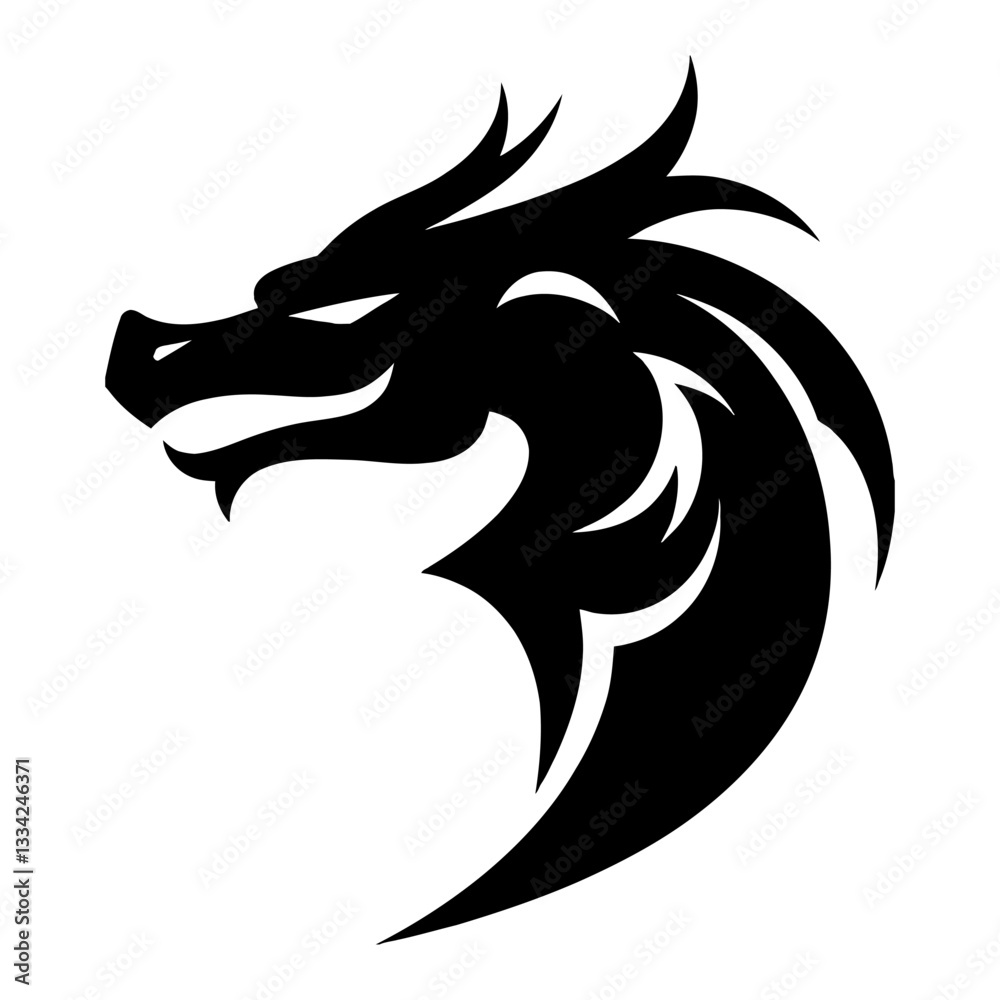 Obraz premium Elegant Professional Dragon Head Black and White Outline Line Art Drawing Logo Graphic Design