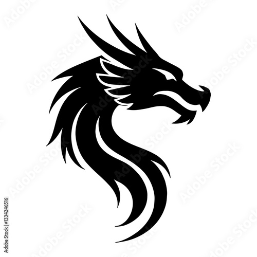 Wallpaper Mural Elegant Dragon Head Black and White Outline Line Art Drawing Professional Logo Style Vector Graphic  Torontodigital.ca
