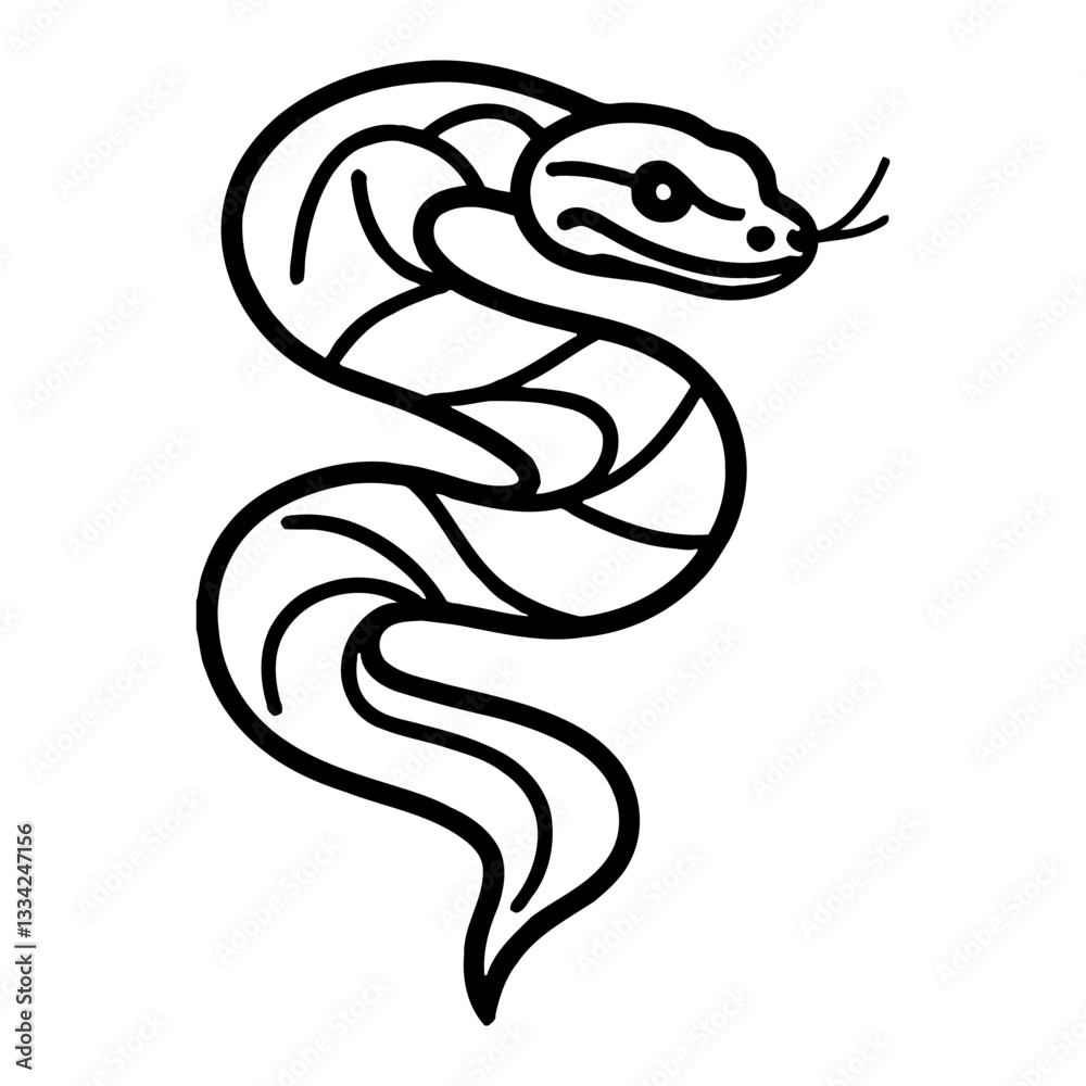 Fototapeta premium Minimalist Full Body Snake Logo Black and White Outline Line Art Drawing Engraved Style