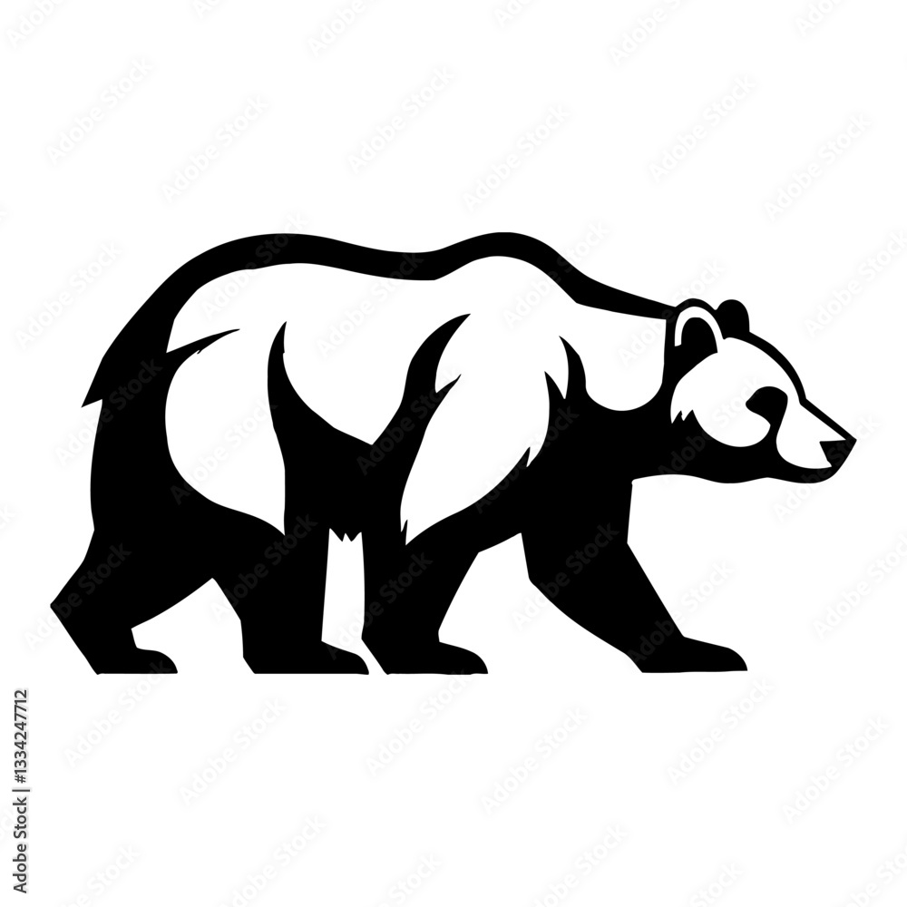 Obraz premium Elegant Logo Style of Full Body Walking Bear in Black and White Outline Line Art Drawing